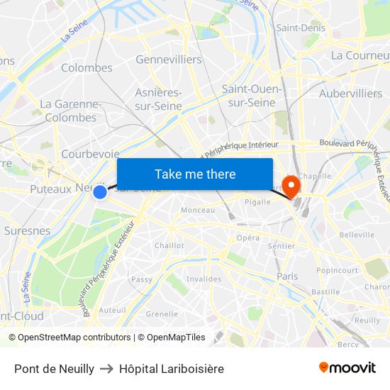 Pont de Neuilly to Hôpital Lariboisière map