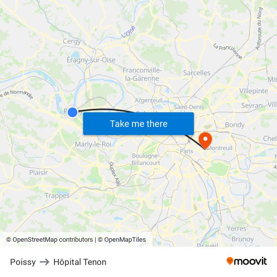 Poissy to Hôpital Tenon map