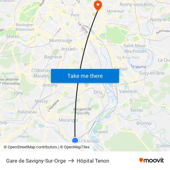 Gare de Savigny-Sur-Orge to Hôpital Tenon map
