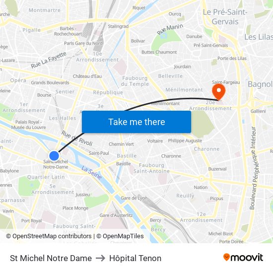 St Michel Notre Dame to Hôpital Tenon map