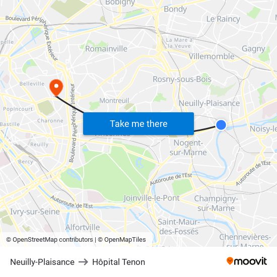Neuilly-Plaisance to Hôpital Tenon map