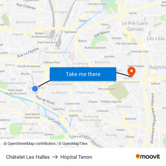 Châtelet Les Halles to Hôpital Tenon map