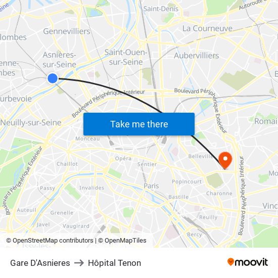 Gare D'Asnieres to Hôpital Tenon map