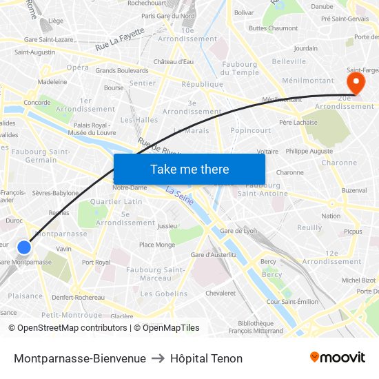 Montparnasse-Bienvenue to Hôpital Tenon map