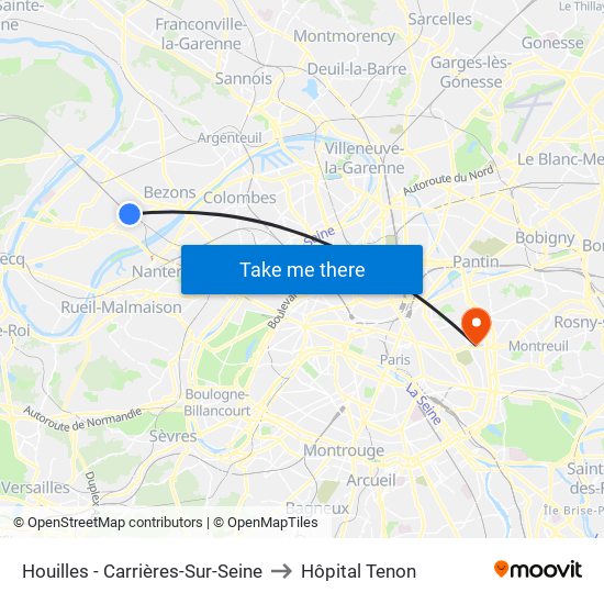 Houilles - Carrières-Sur-Seine to Hôpital Tenon map