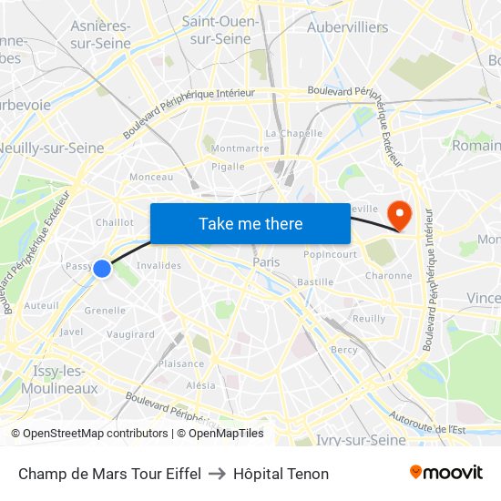 Champ de Mars Tour Eiffel to Hôpital Tenon map
