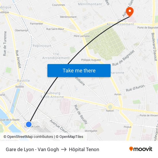 Gare de Lyon - Van Gogh to Hôpital Tenon map