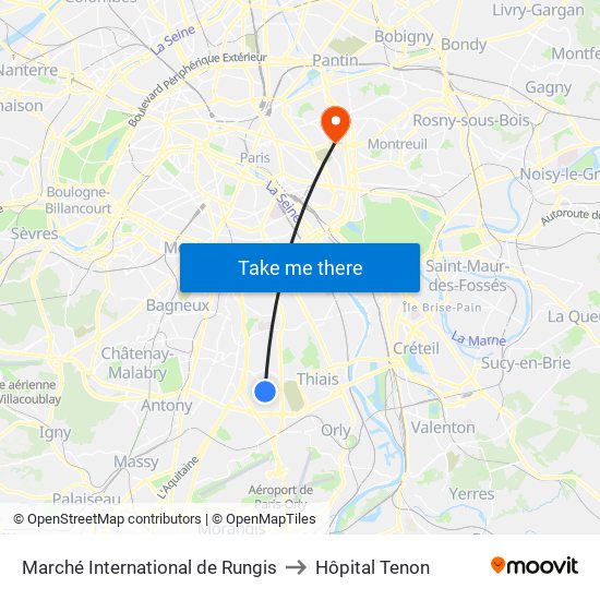 Marché International de Rungis to Hôpital Tenon map