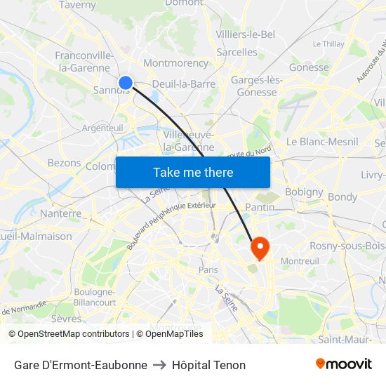 Gare D'Ermont-Eaubonne to Hôpital Tenon map