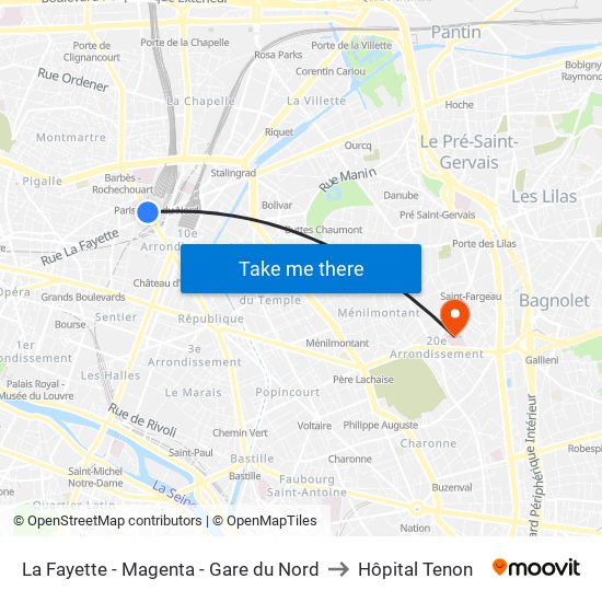 La Fayette - Magenta - Gare du Nord to Hôpital Tenon map