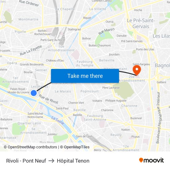 Rivoli - Pont Neuf to Hôpital Tenon map