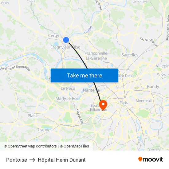 Pontoise to Hôpital Henri Dunant map