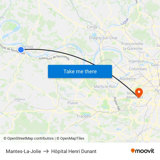 Mantes-La-Jolie to Hôpital Henri Dunant map