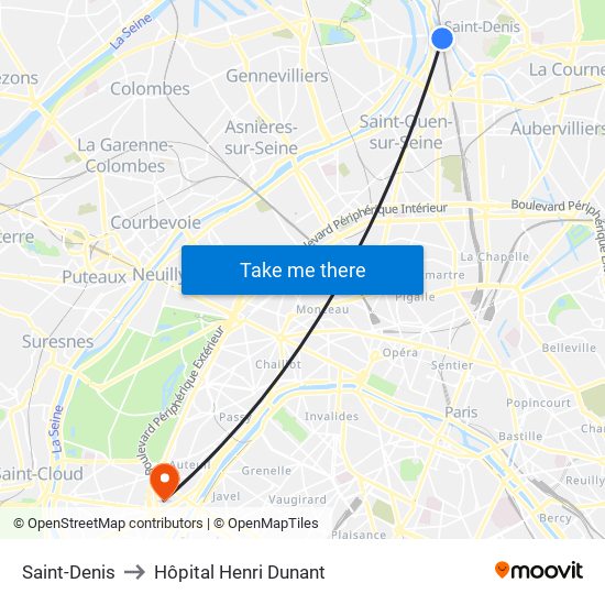Saint-Denis to Hôpital Henri Dunant map