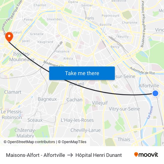 Maisons-Alfort - Alfortville to Hôpital Henri Dunant map
