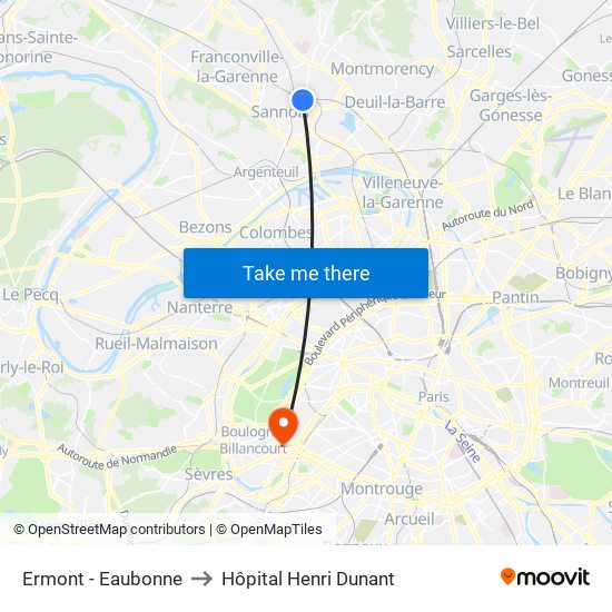 Ermont - Eaubonne to Hôpital Henri Dunant map