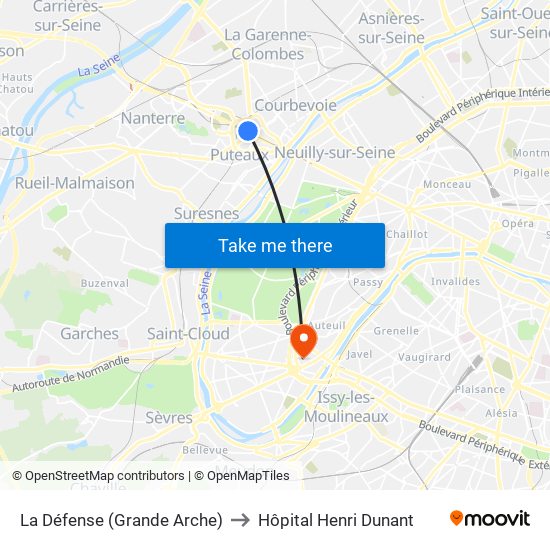 La Défense (Grande Arche) to Hôpital Henri Dunant map