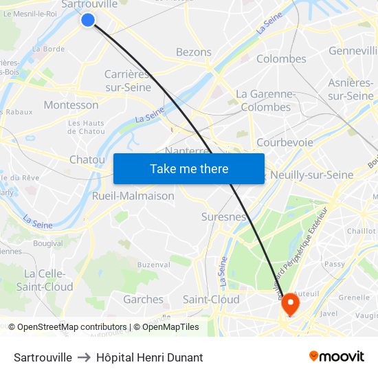 Sartrouville to Hôpital Henri Dunant map