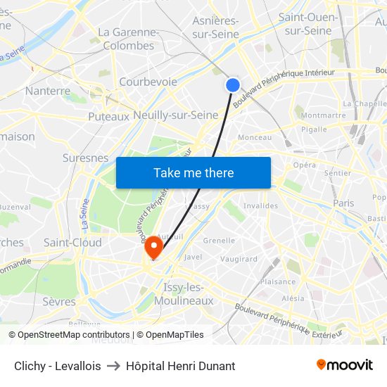 Clichy - Levallois to Hôpital Henri Dunant map