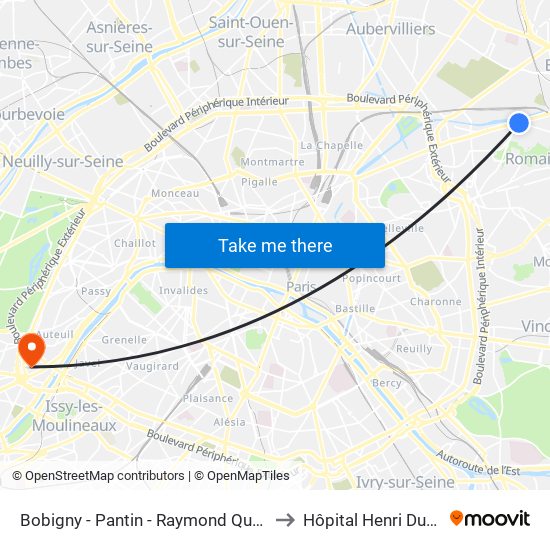 Bobigny - Pantin - Raymond Queneau to Hôpital Henri Dunant map