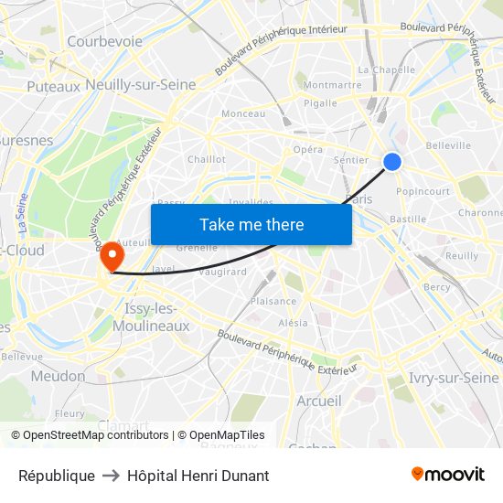 République to Hôpital Henri Dunant map