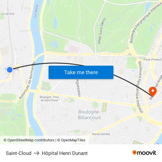 Saint-Cloud to Hôpital Henri Dunant map