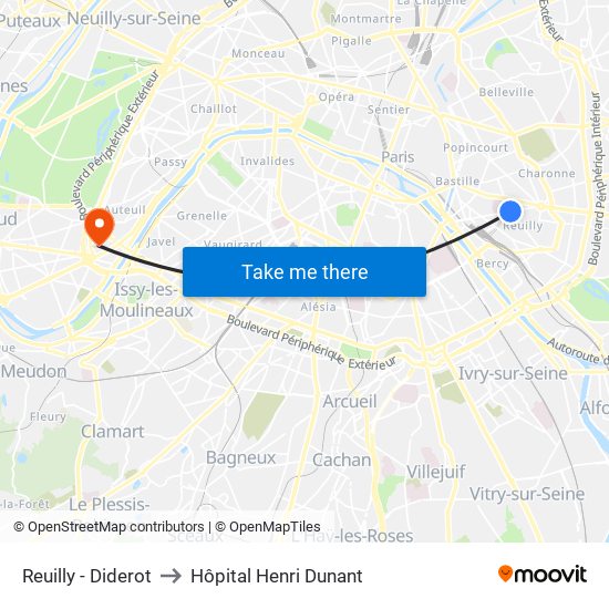 Reuilly - Diderot to Hôpital Henri Dunant map