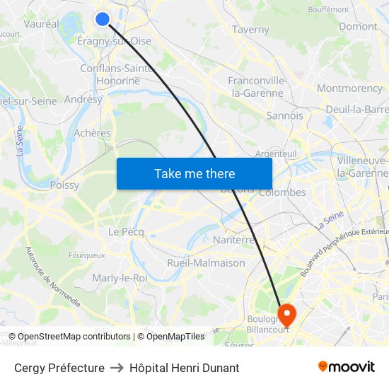 Cergy Préfecture to Hôpital Henri Dunant map