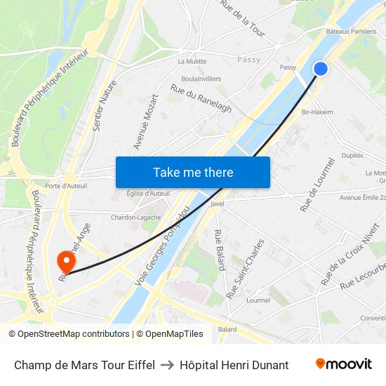 Champ de Mars Tour Eiffel to Hôpital Henri Dunant map