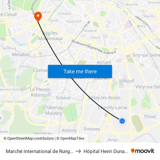 Marché International de Rungis to Hôpital Henri Dunant map