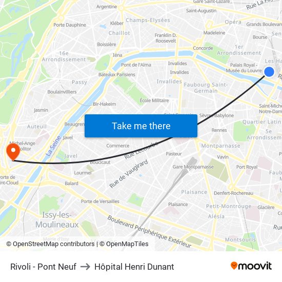 Rivoli - Pont Neuf to Hôpital Henri Dunant map