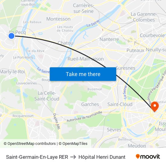Saint-Germain-En-Laye RER to Hôpital Henri Dunant map
