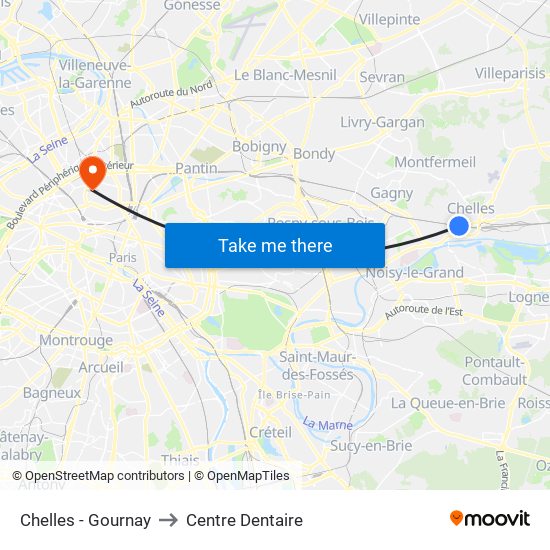 Chelles - Gournay to Centre Dentaire map