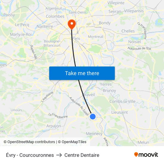 Évry - Courcouronnes to Centre Dentaire map
