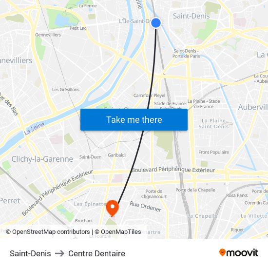 Saint-Denis to Centre Dentaire map