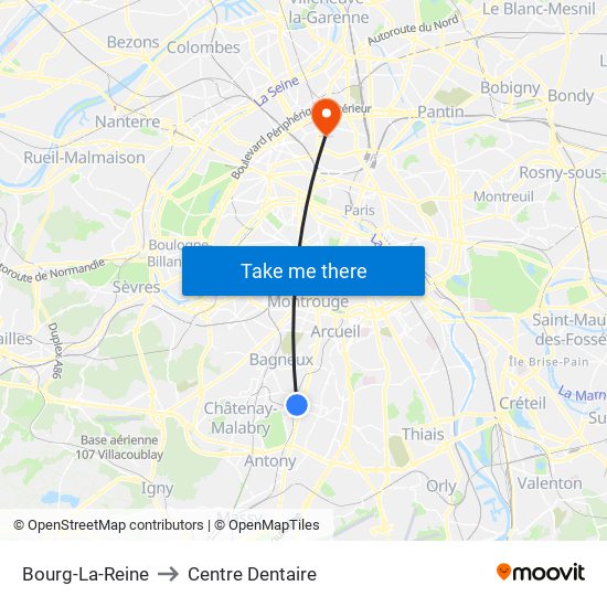 Bourg-La-Reine to Centre Dentaire map