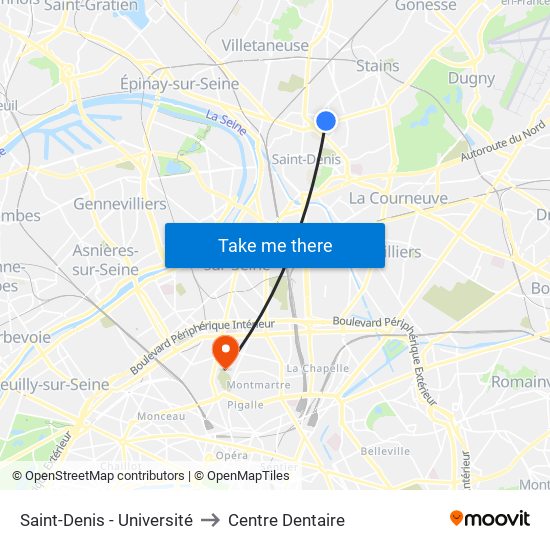 Saint-Denis - Université to Centre Dentaire map