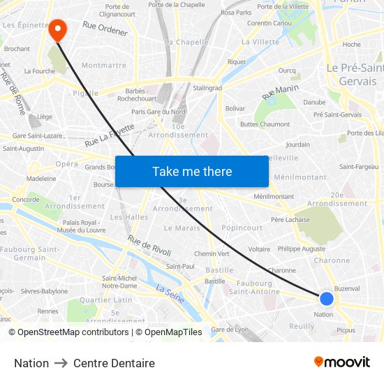 Nation to Centre Dentaire map
