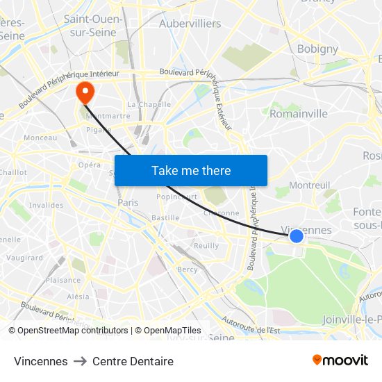 Vincennes to Centre Dentaire map