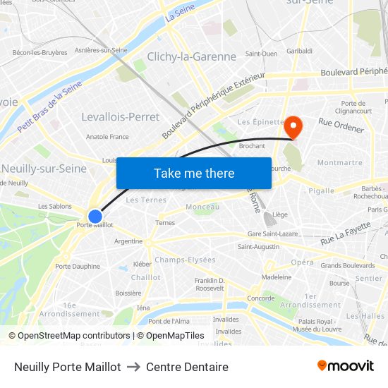 Neuilly Porte Maillot to Centre Dentaire map