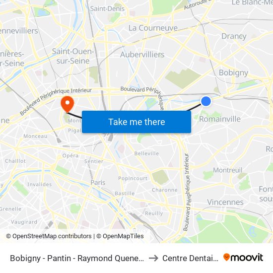Bobigny - Pantin - Raymond Queneau to Centre Dentaire map