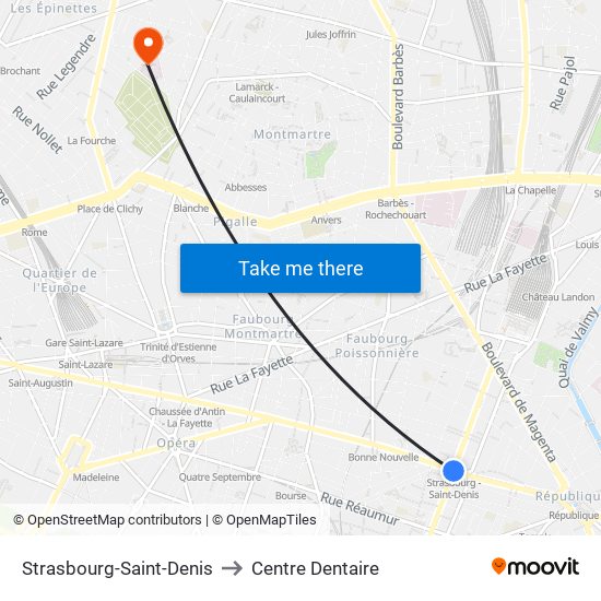 Strasbourg-Saint-Denis to Centre Dentaire map