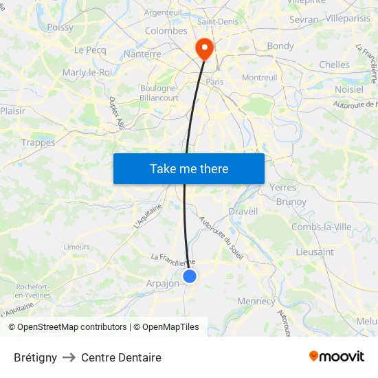Brétigny to Centre Dentaire map