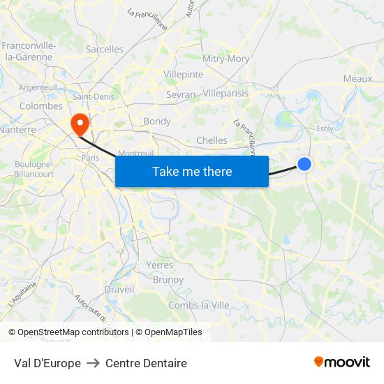 Val D'Europe to Centre Dentaire map