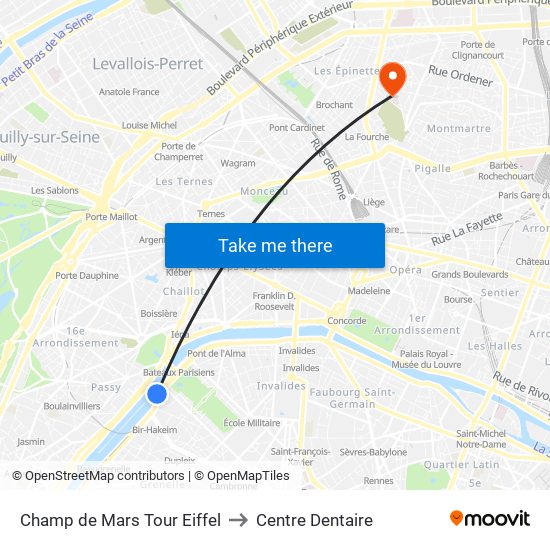 Champ de Mars Tour Eiffel to Centre Dentaire map