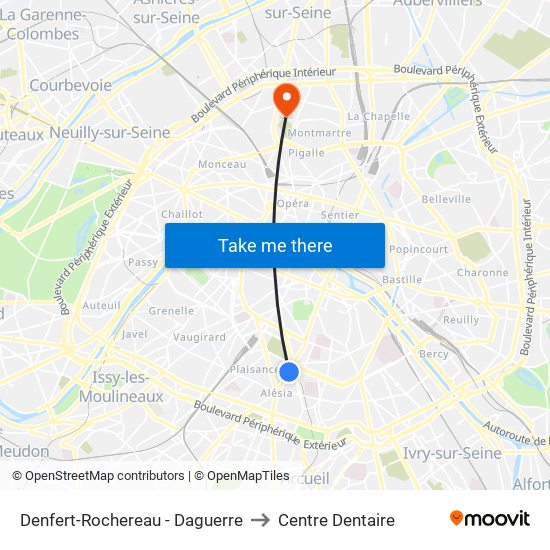 Denfert-Rochereau - Daguerre to Centre Dentaire map