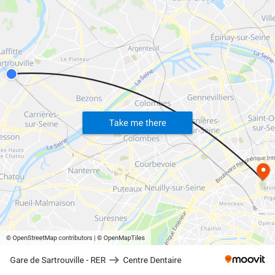 Gare de Sartrouville - RER to Centre Dentaire map