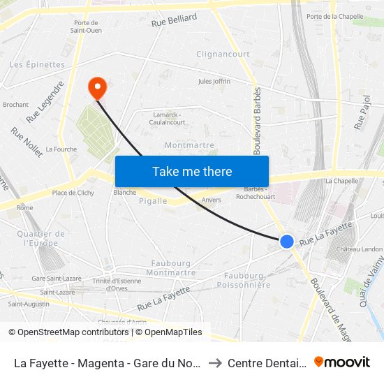 La Fayette - Magenta - Gare du Nord to Centre Dentaire map