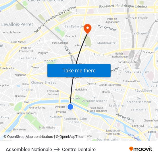 Assemblée Nationale to Centre Dentaire map