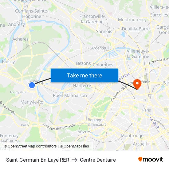 Saint-Germain-En-Laye RER to Centre Dentaire map